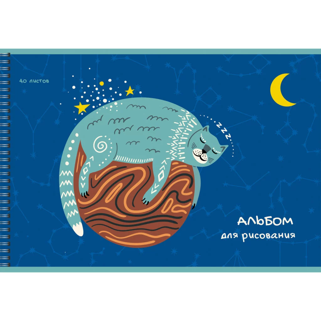 Альбомы для рисования 40л. Гребень. Обл.: мел. картон, печать по металлизированной пленке «серебро» твин-лак. Бум. оф.110г/м2. Уп./гофр