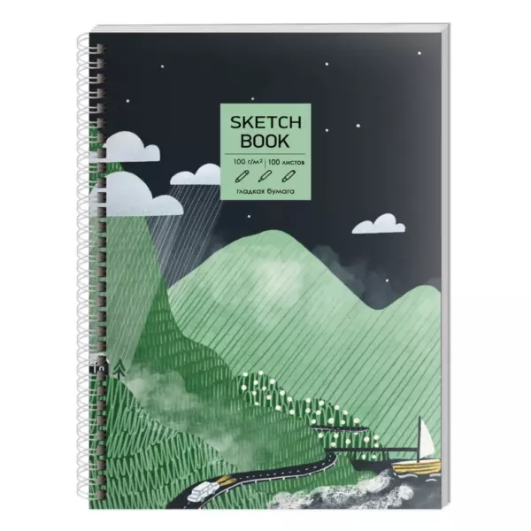 Альбом для рисования А5, 100л. Евроспираль. Тв. обл, мат. ламин.  Бумага–офсет 100г/м2, белая,без линовки.