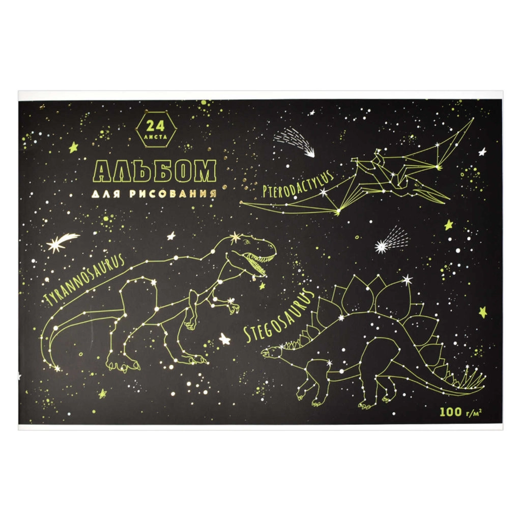 Альбом для рисования А4 285х200 мм, 24 л, блок — белый офсет 100 г/м², арт. 60285 /обложка полноцветная печать, мягкий переплёт (2 скобы), матовая ламинация, тиснение фольгой/