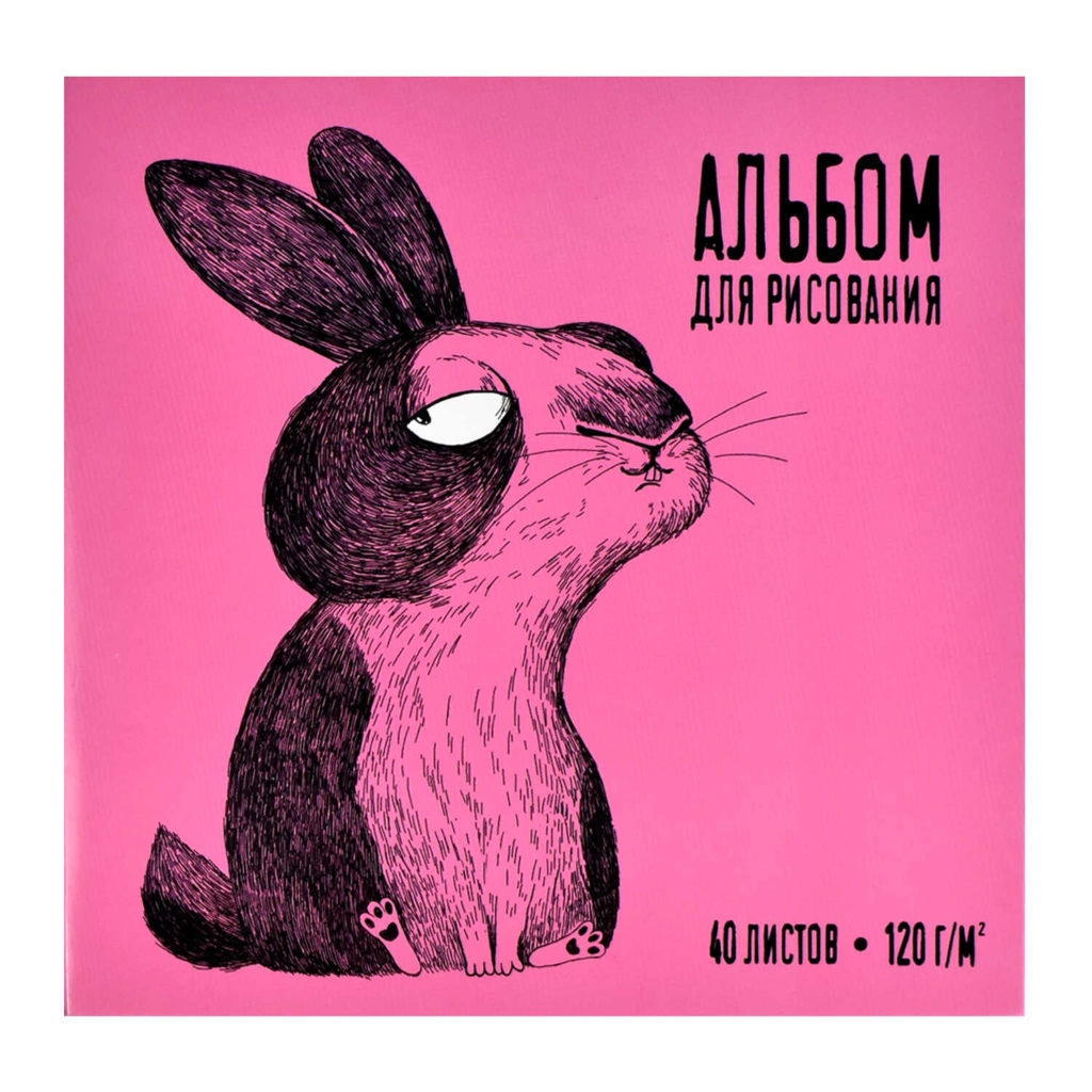 Альбом для рисования 40 л, арт. 60366 КРЕЙЗИ КРОЛ (170х170 мм), 120 г/м², обложка — полноцветная печать, УФ-лак сплошной, клеевое скрепление с откидной крышкой/