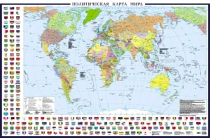 Политическая карта мира с флагами А0+ (в новых границах; очень большая) (в тубусе)